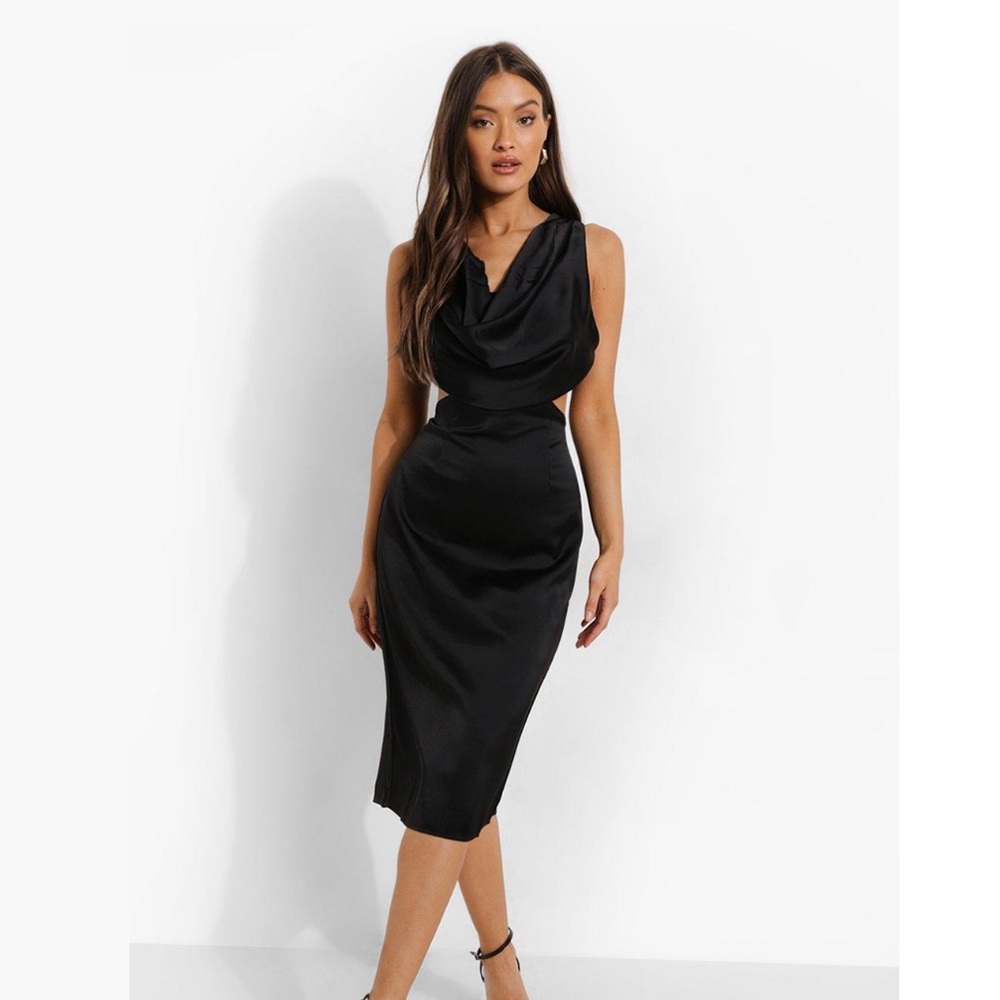 Cowl Front Cut Out Midi Dress